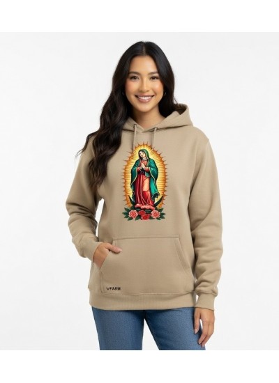 Blusa Moletom Com Bolso E Capuz Nossa Senhora De Guadalupe Bege