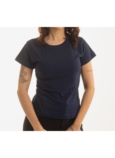 Camiseta Feminina Baby Look Azul Marinho 100% Algodão CFAM03