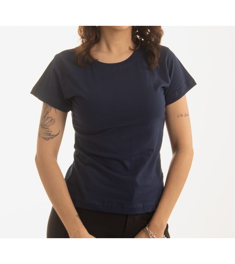 Camiseta Feminina Baby Look Azul Marinho 100% Algodão CFAM03
