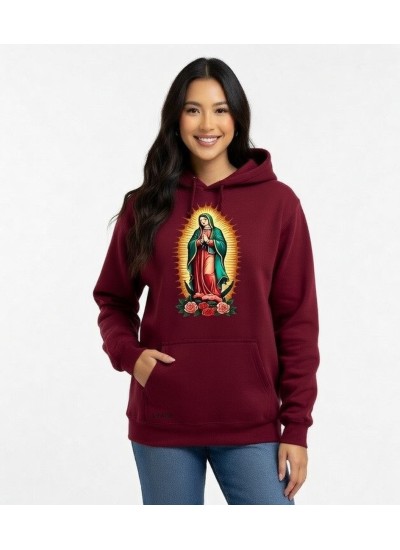 Blusa Moletom Com Bolso E Capuz Nossa Senhora De Guadalupe Bordo