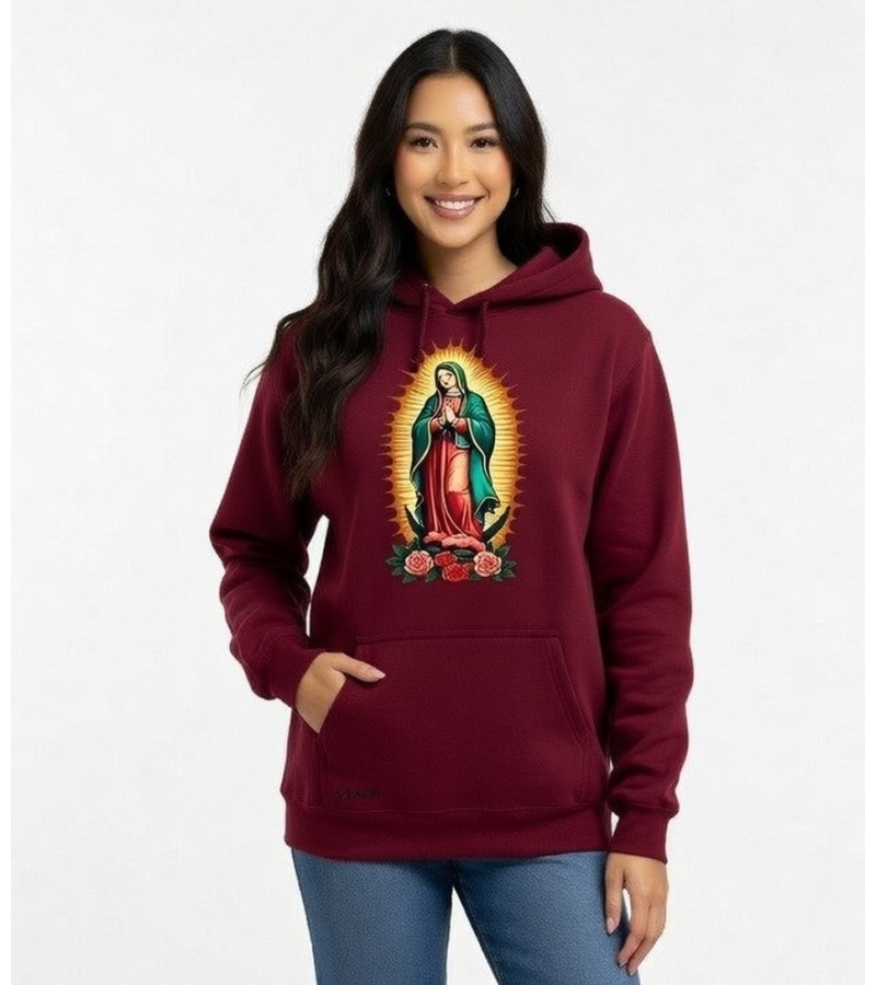 Blusa Moletom Com Bolso E Capuz Nossa Senhora De Guadalupe Bordo