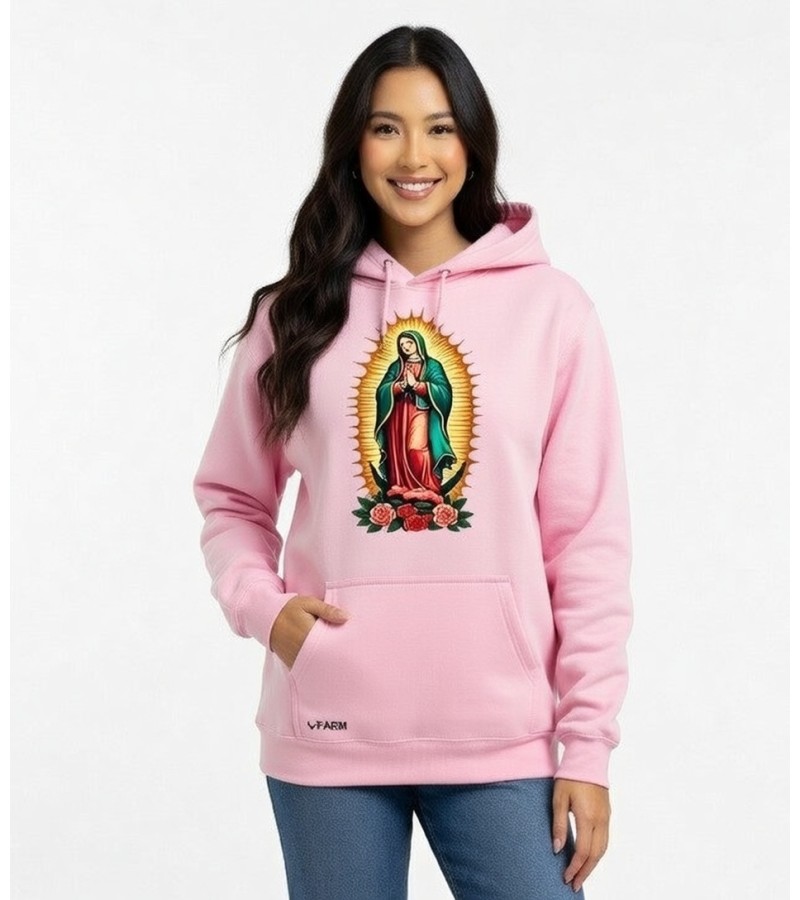 Blusa Moletom Com Bolso E Capuz Nossa Senhora De Guadalupe Rosa