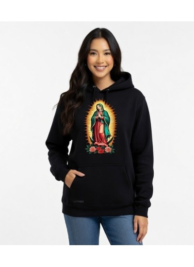 Blusa Moletom Com Bolso E Capuz Nossa Senhora De Guadalupe Preto