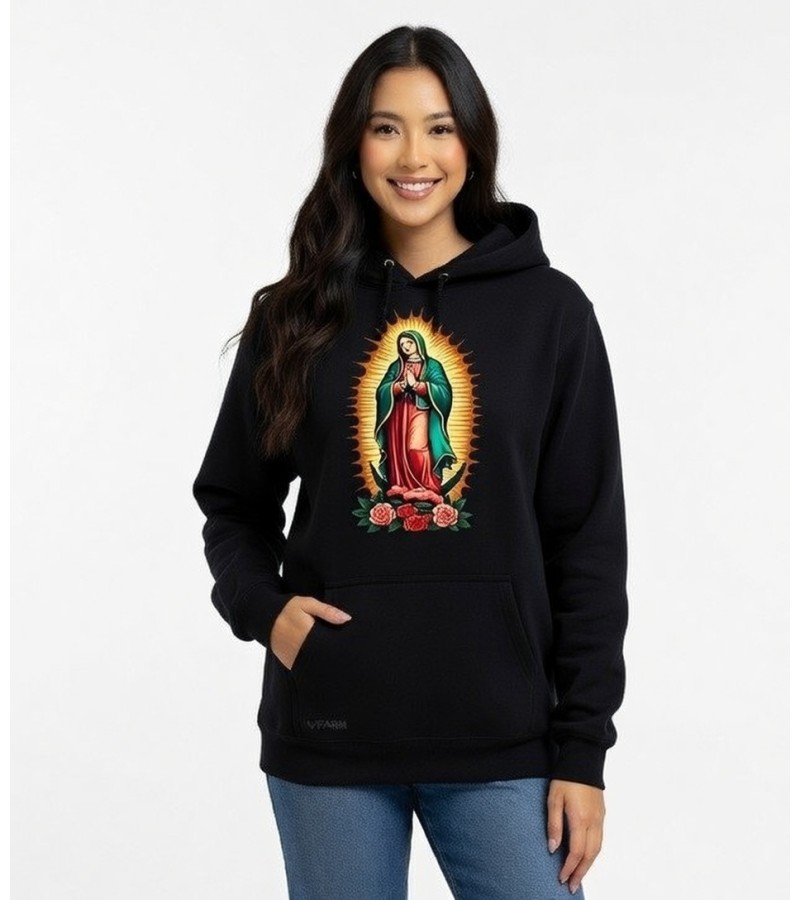 Blusa Moletom Com Bolso E Capuz Nossa Senhora De Guadalupe Preto