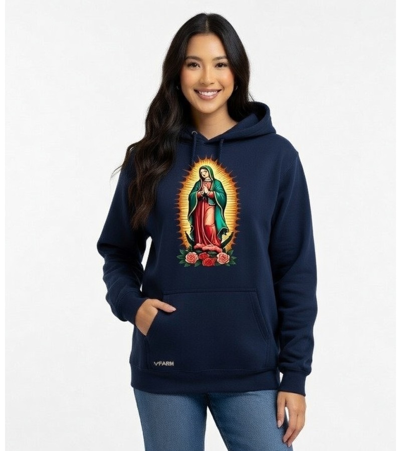 Blusa Moletom Com Bolso E Capuz Nossa Senhora De Guadalupe Azul Mar